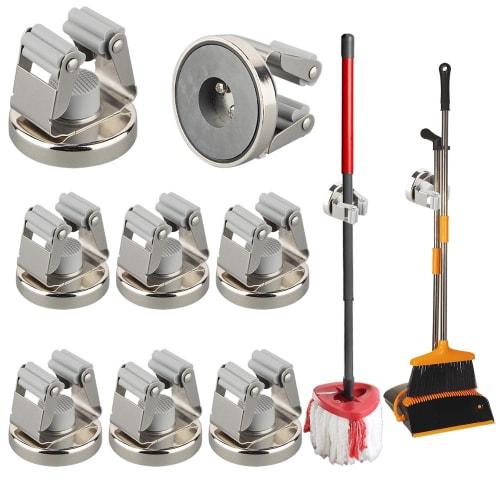 

MUTUACTOR Broom Holder, Strong Magnetic Broom and Mop Clip, Universal Utility Hook for Cleaning Tool Storage, Break-Resistant, Heavy-Duty Adjustable M