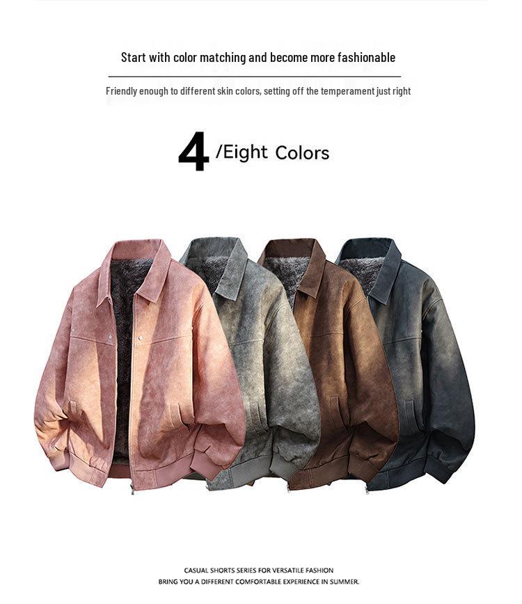 Pánská retro bunda z PU kůže s fleecovou podšívkou - Teplá, Trendy, Zesílená, Stylová, Univerzální, Velké velikosti