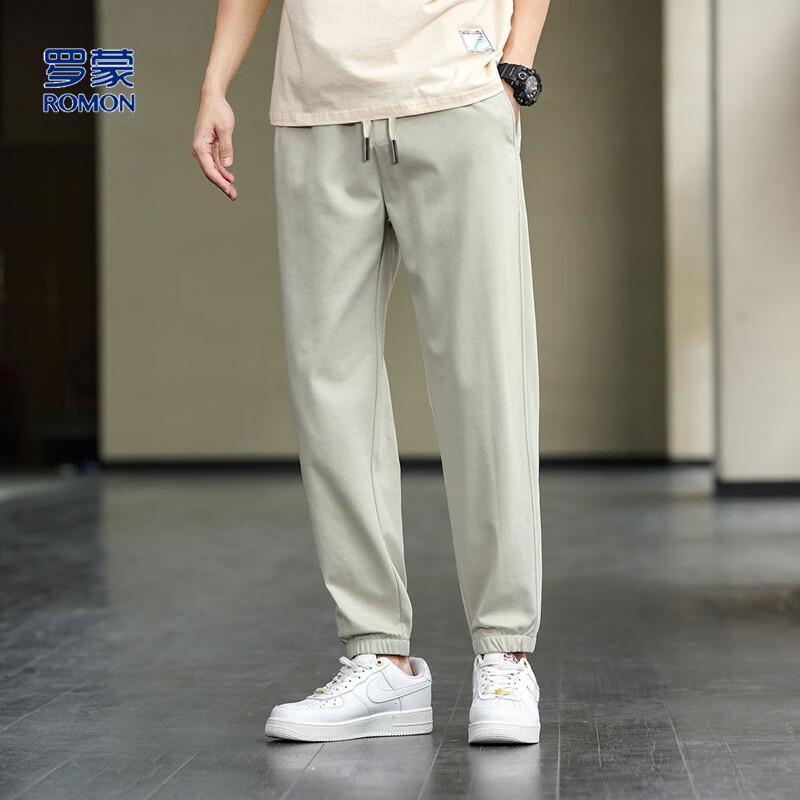 Romon Men's Ice Silk Casual Jogger Pants with Side Splicing