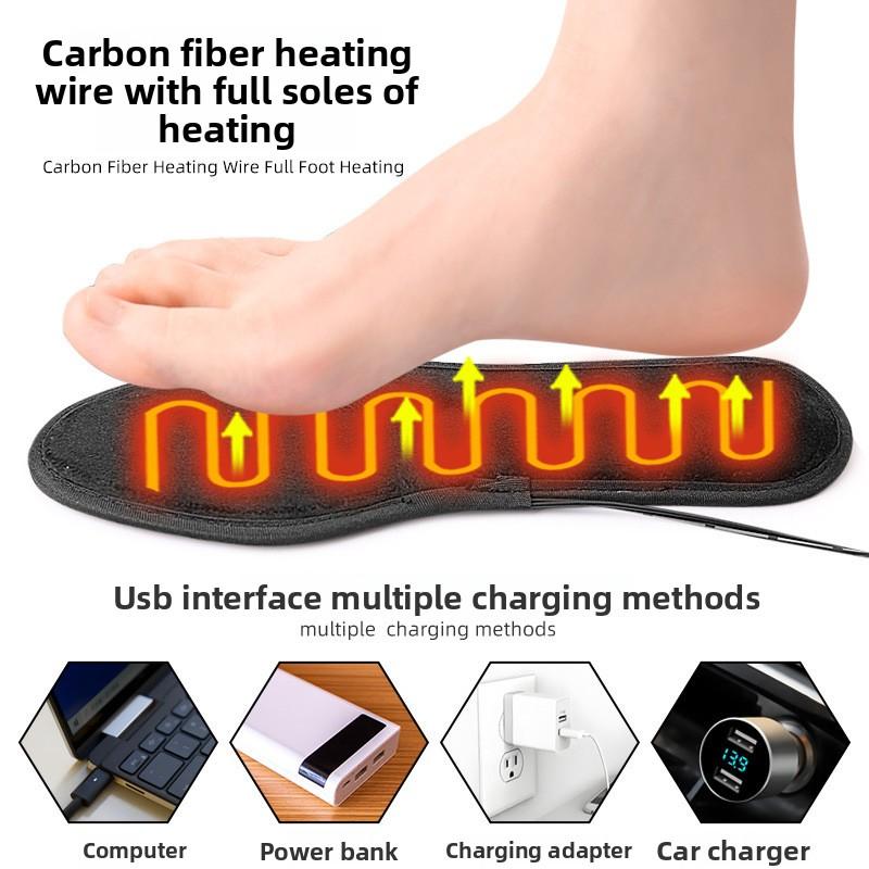 USB Interface Electric Heating Insole Unisex Short Velvet Heating Insole Foot Warming Treasure Charging Heating Full Pad