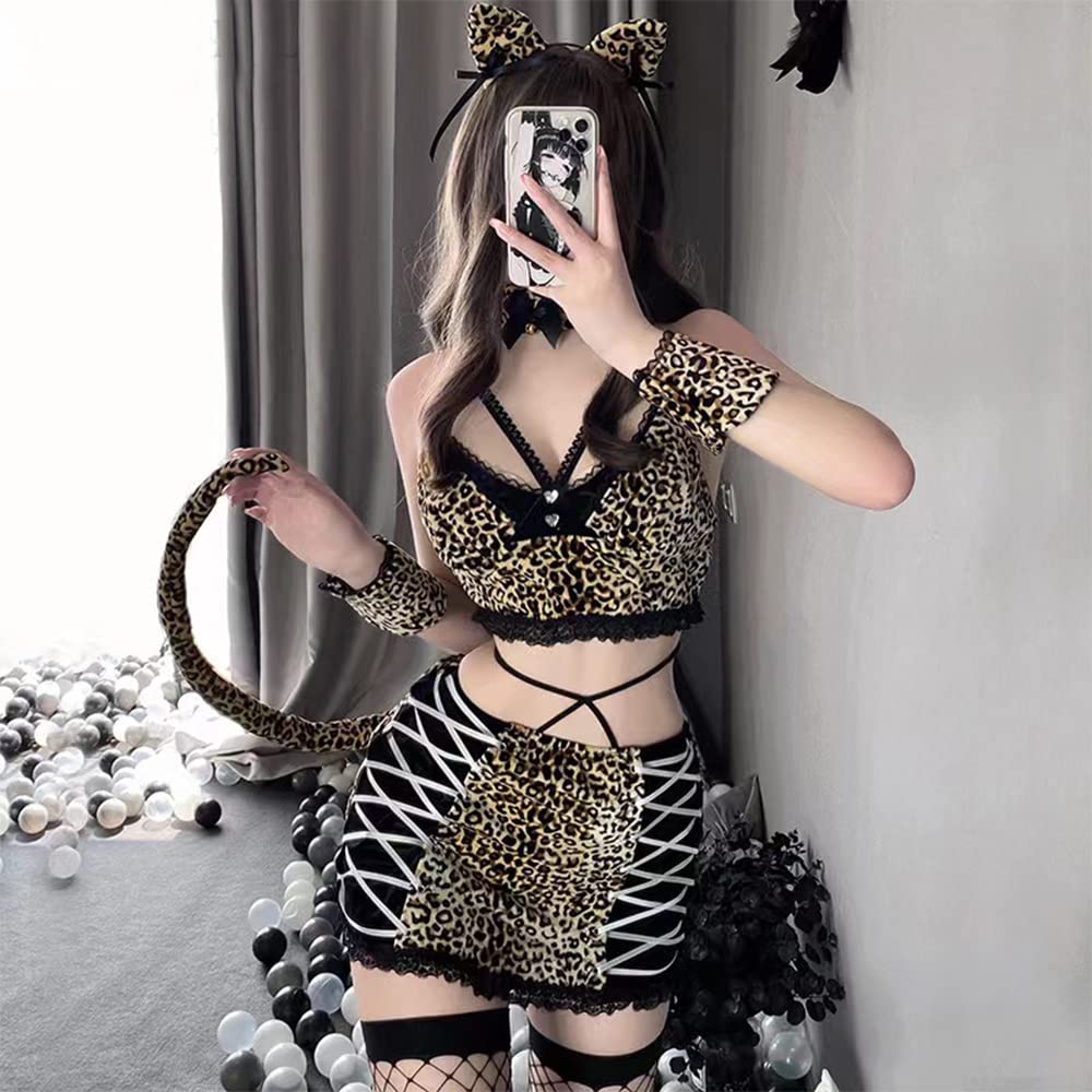 Cosplay Sexy Cat Tiger Leopard Print Cat Erotic Sex Training Temptation Extreme Small Breasts Cat Bold Underwear Tight Bodycon Lingerie Babydoll