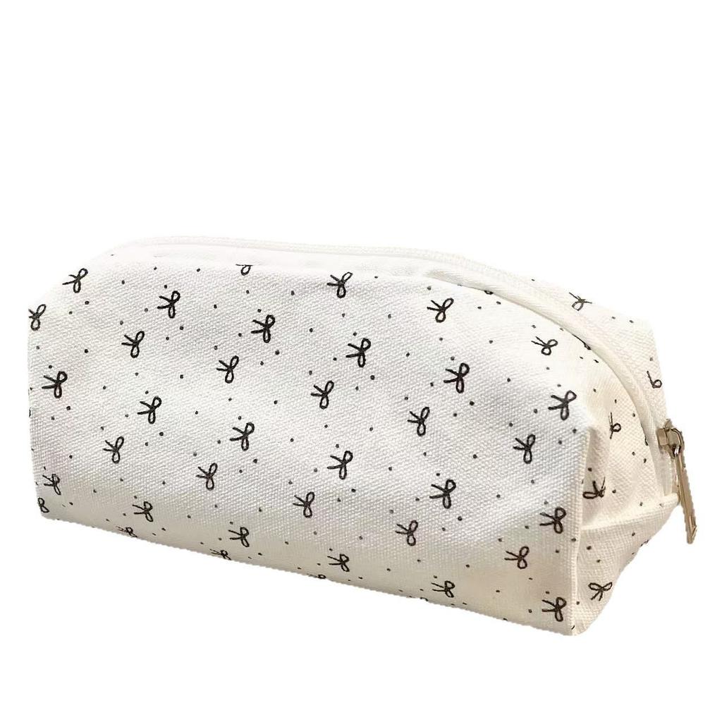 Simple Black Bow Pencil Case with High Aesthetic Appeal, Cute Girl Student Makeup Bag, Large Capacity Stationery Storage Bag