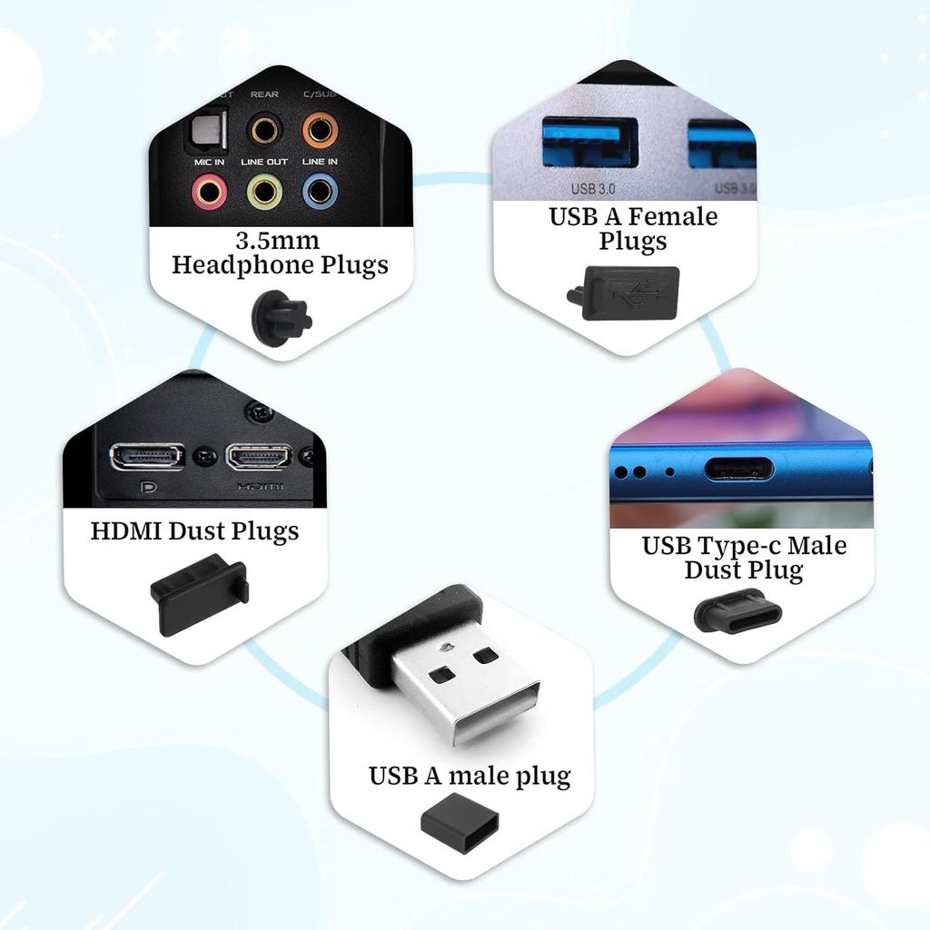 Bewudy 40 PCS 5 Types USB Anti Dust Cover Plugs, USB Type-C Dust Stopper, USB Dust Port Cover Plugs, Silicone USB Port Protector for USB A Female &
