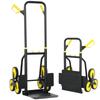 Foldable Stair Climbing Dolly 120 Kg 6 Wheels Steel Moving Hand Truck With Telescopic Ropes 44x67x106.5cm Yellow