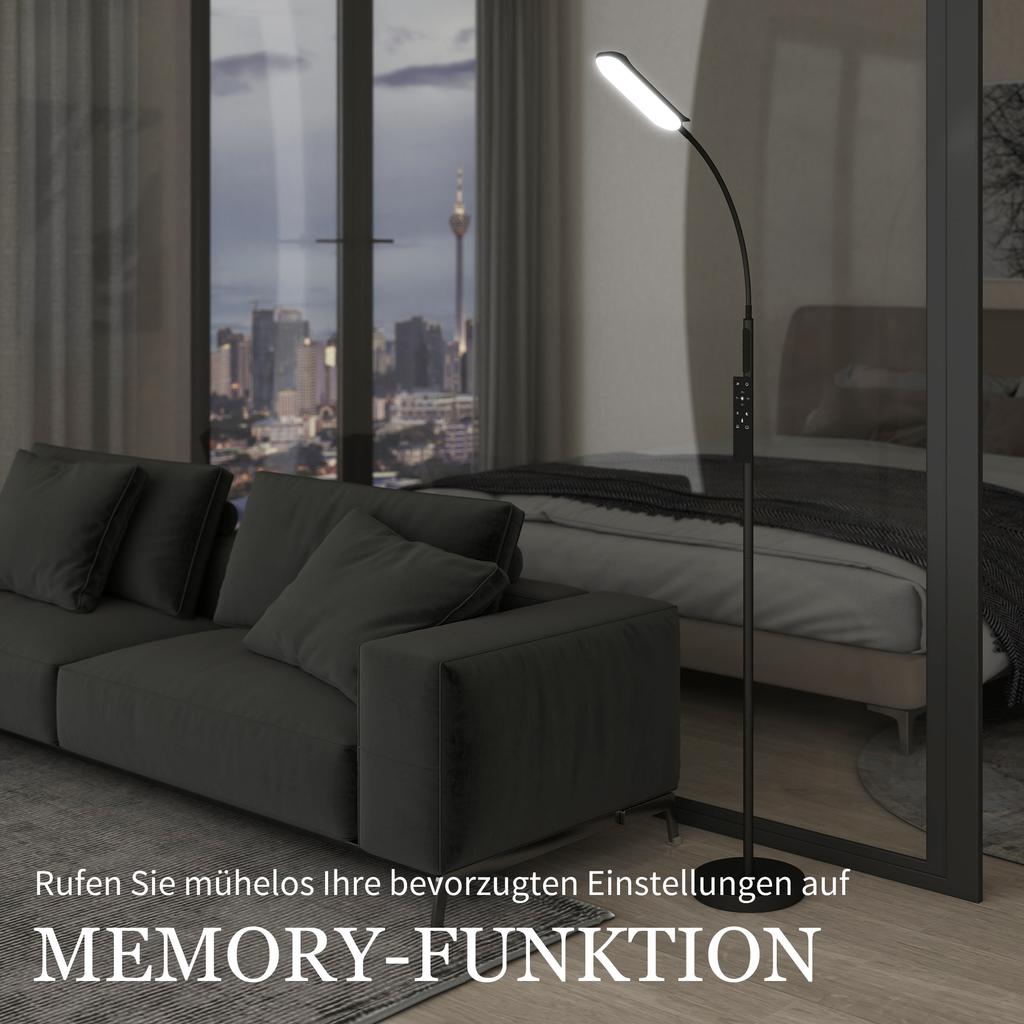 LED Floor Lamp Dimmable, Remote Control, 360 degrees Gooseneck, Black