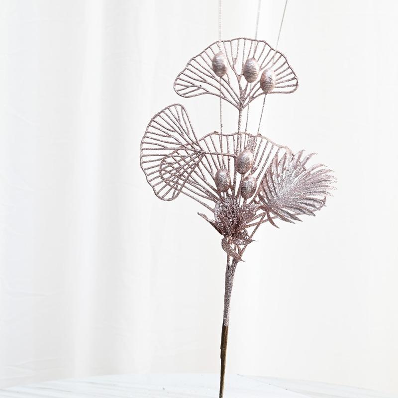 Christmas gold powder lily fan leaf decoration branch Christmas tree plug-in atmosphere supplies simulated branch berry decoration