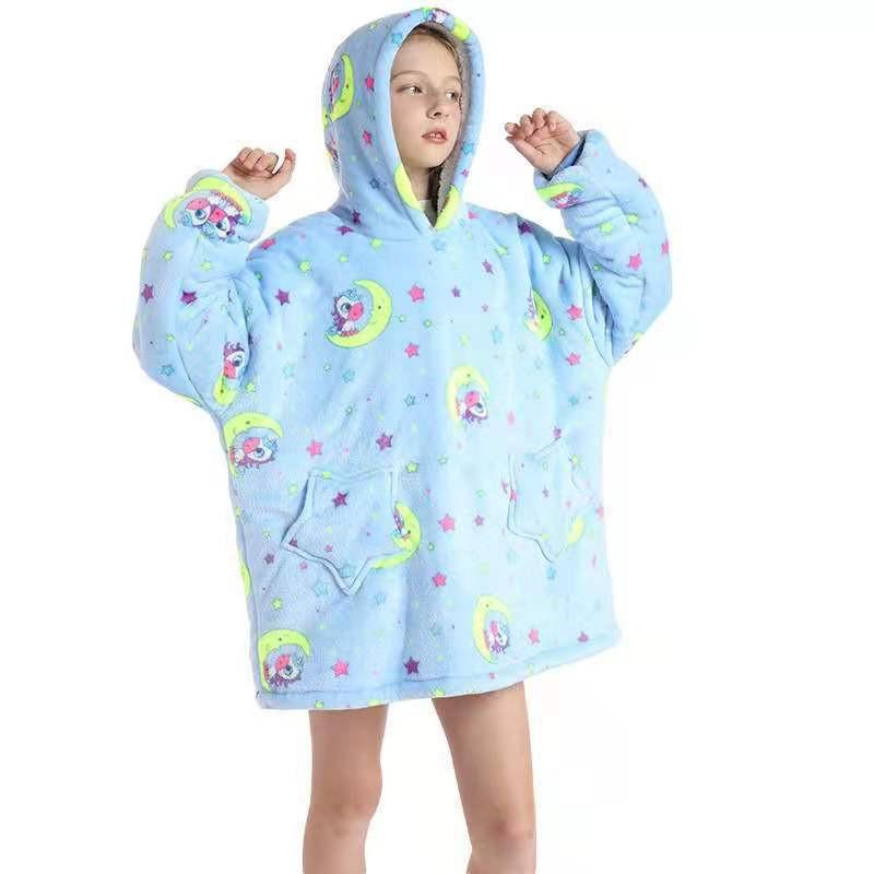 Kids Wearable Blanket Hooded Sweatshirt Cozy Cotton TV Fall Winter Home Use
