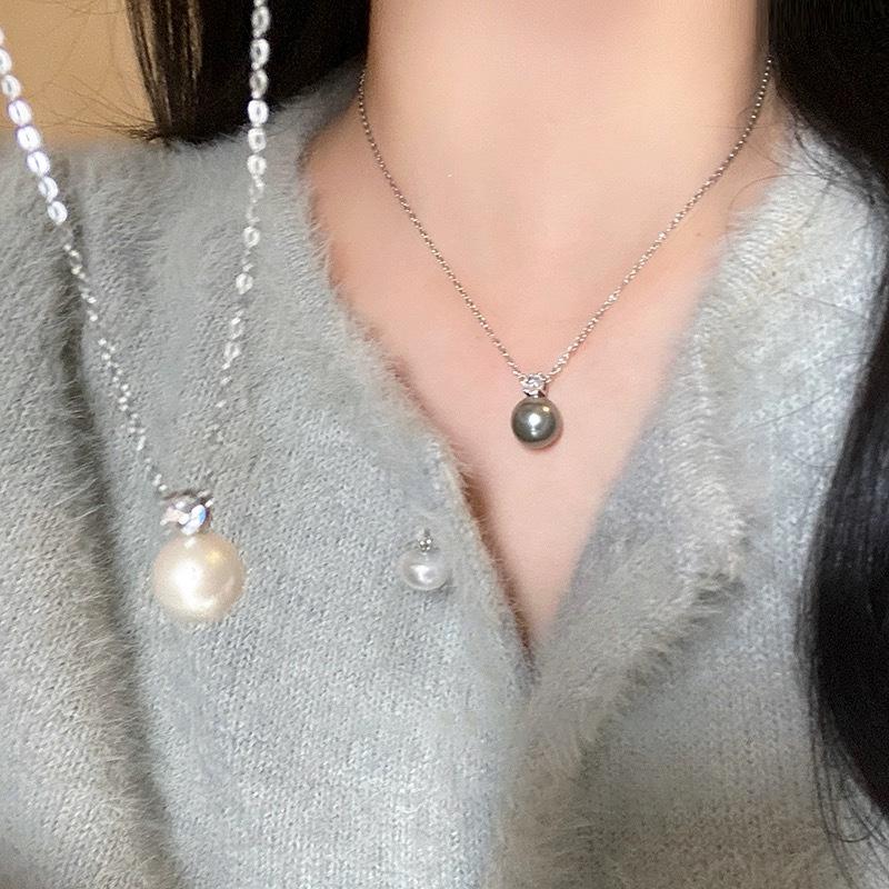 2024 New Fashion Single Gray Pearl Zircon Necklace for Women Simple Personalized Daily Accessory Party  Birthday Gifts