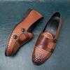 New Shoes for Men Leather Casual Shoes Knit Style Monk-Strap Shoe Street Fashion Slip-on Loafers