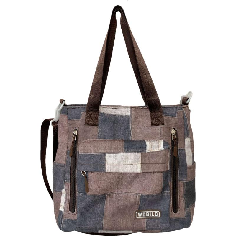 College Style Fashion Plaid Messenger Bag Large Capacity Casual Shoulder Women's Bag Korean Version Student Portable Tote Bag