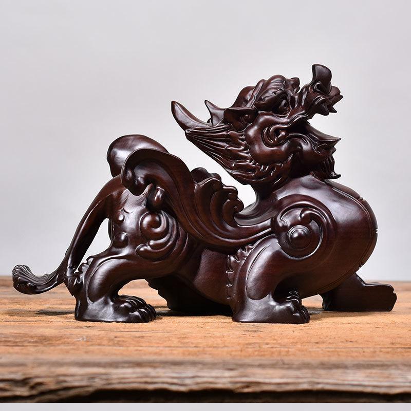 2pcs Pixiu Sculpture Solid Wood Decor Office Desktop Lucky Money Home Living Room TV Cabinet Ornaments Decor Crafts Gift