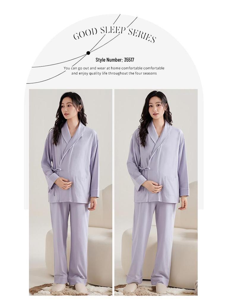 Spring & Autumn Nursing Pajamas for Postpartum Women with Breast Pads