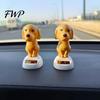 Healing Desk Toy Solar Dog Car Dashboard Toy, Yellow Puppy Nodding Figure, Auto Swing Bumpy Road Stable Decor for Office Desk, Powered Cute