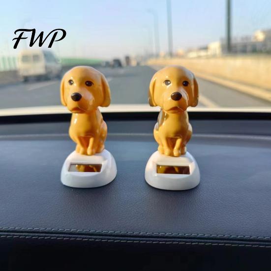 Healing Desk Toy Solar Dog Car Dashboard Toy, Yellow Puppy Nodding Figure, Auto Swing Bumpy Road Stable Decor for Office Desk, Powered Cute
