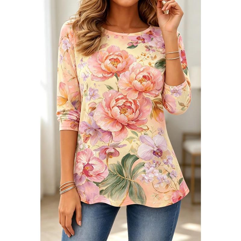 Autumn and Winter Women's Flower 3D Printing Long-sleeved T-shirt Fashionable, Versatile and Comfortable