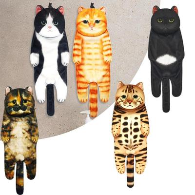 Cute Cat Hand Towels Quick Dry Soft Absorbent Microfiber Hanging Washcloths Face Towels For Bathroom Kitchen Accessories
