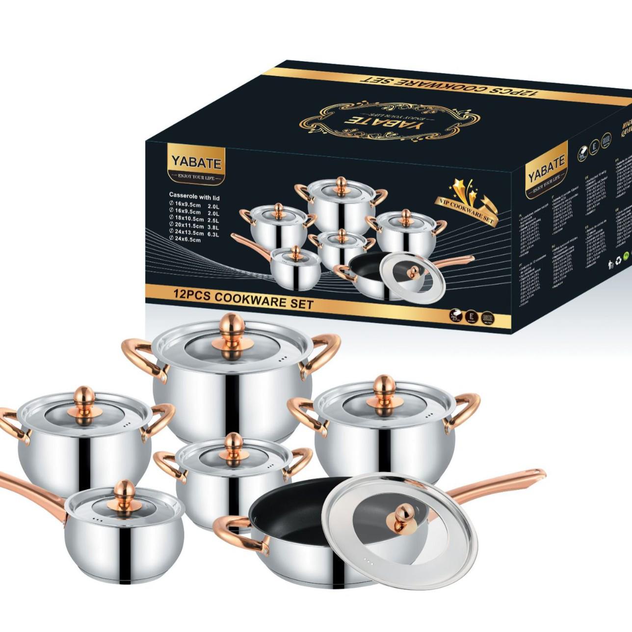 9-Piece Stainless Steel Cookware Set: Gold-Handled