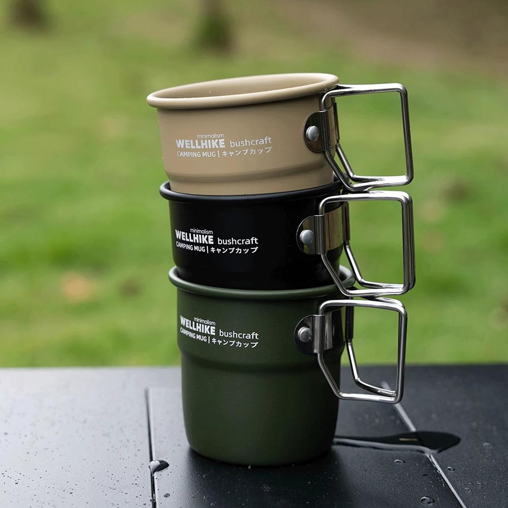 300ml Picnic Water Mug with Foldable Handle Coffee Tea Cup Aluminum Alloy Lightweight Camping Cup for Tourist Trekking Hiking