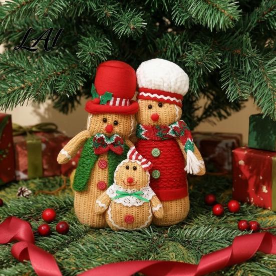 Knitted Fabric Holiday Decor Christmas Plush Gingerbread Man Figures with Hat Scarf Cute Stuffed Family Soft Textured Figurines of 3 Ornament