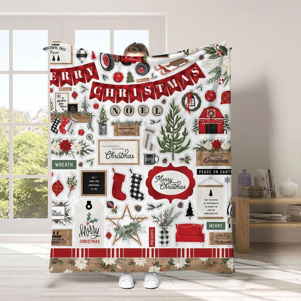 Christmas cartoon digital-printed polyester Bedroom velvet flannel cover blanket Fleece soft sofa cover blankets for beds