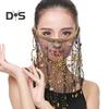 Performance Závoj Květina Flitry Korálky Dekor Krajka Břišní tanec Tribal Obličejový Závoj Nastavitelný popruh Indický Dance Závoj Halloween Kostýmový doplněk
