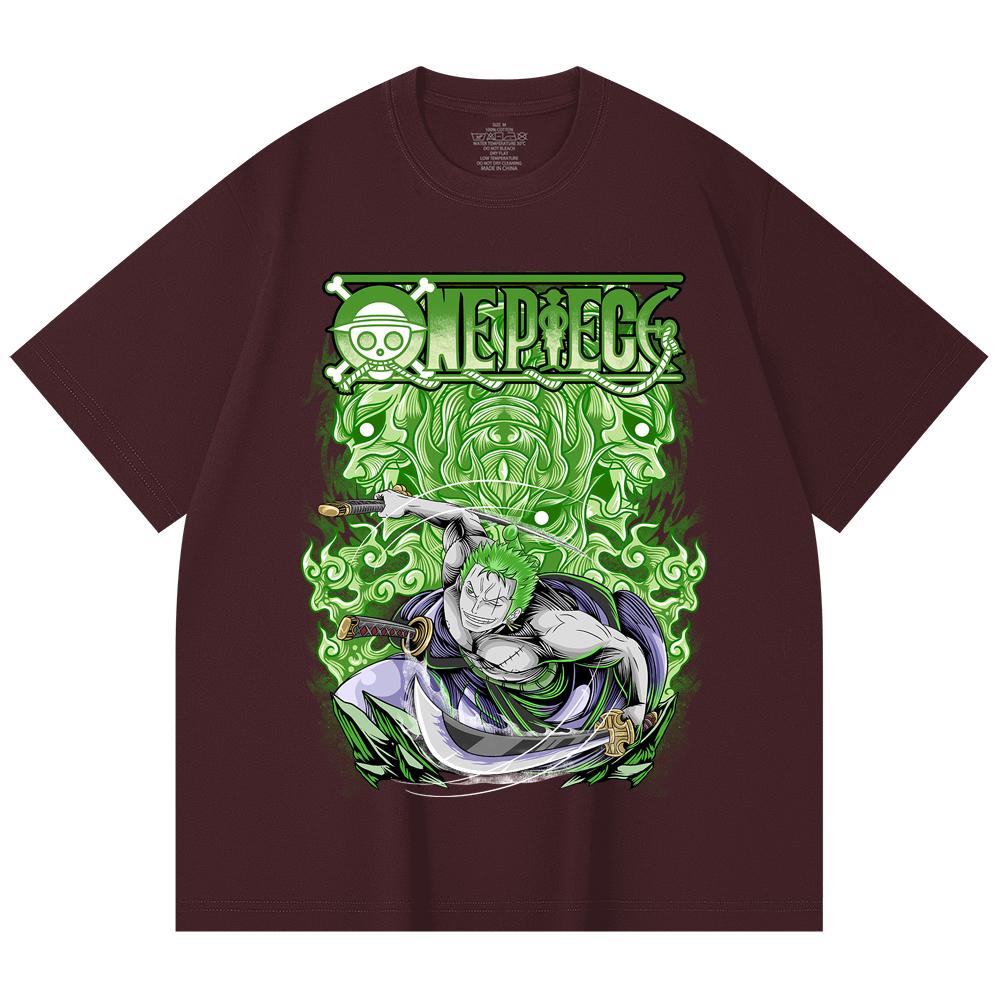 

230 Gsm 100% Cotton One Piece V10 Zoro Print Unisex Heavy Cotton T Shirt 2XL вина червоного кольору