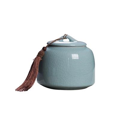 Cracked Ceramic Storage Jar with Lid Sealed Porcelain Tea Can Moisture-proof Food Candy Container Crafts Decor