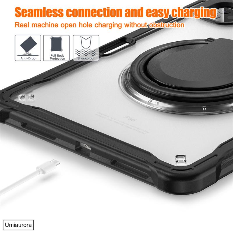 For IPad Mini 7 Air 6 5 4 10.9 Pro 11 12.9 13 Inch M4 Tablet Case Rotation Hand Ring Shoulder Strap Stand Shockproof Cover Funda
