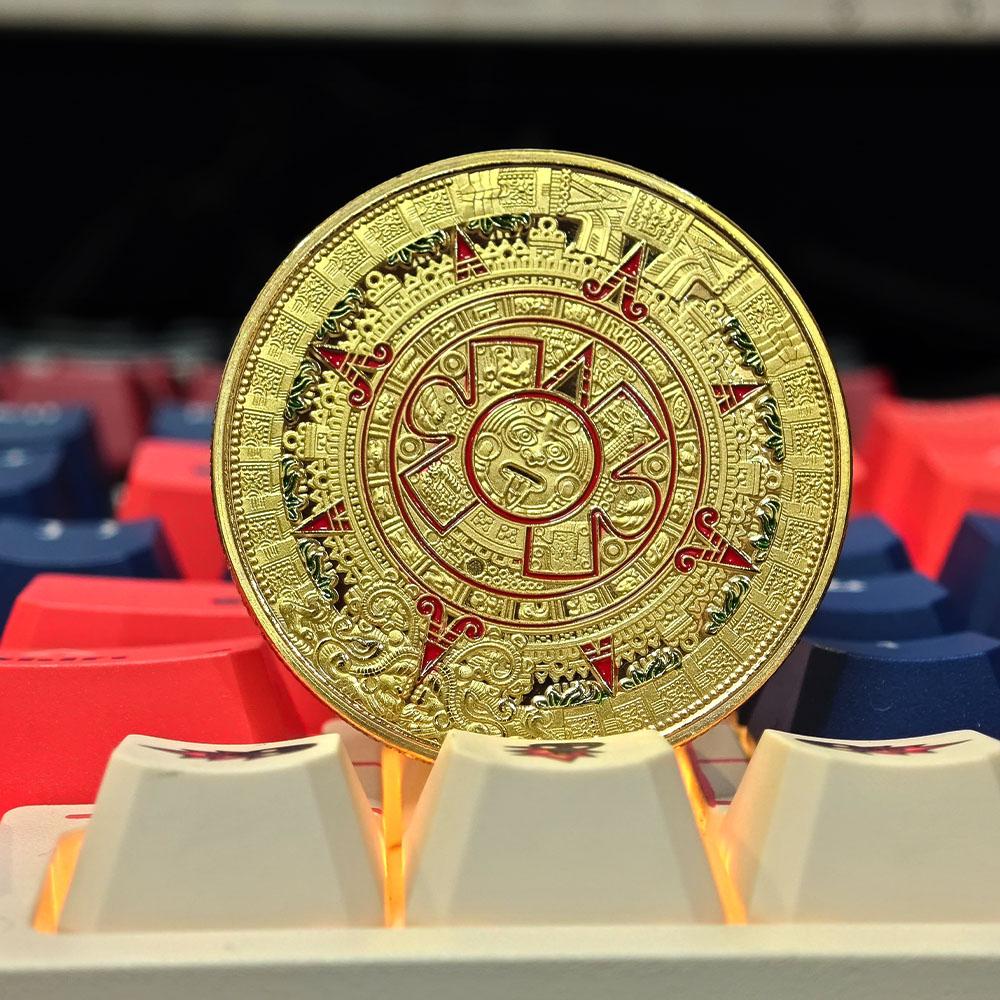 Meksika Maya Aztek Takvimi Sanat Kehanet Kültür Altın Kaplamalı Replika Hatıra Parası Koleksiyonlukları