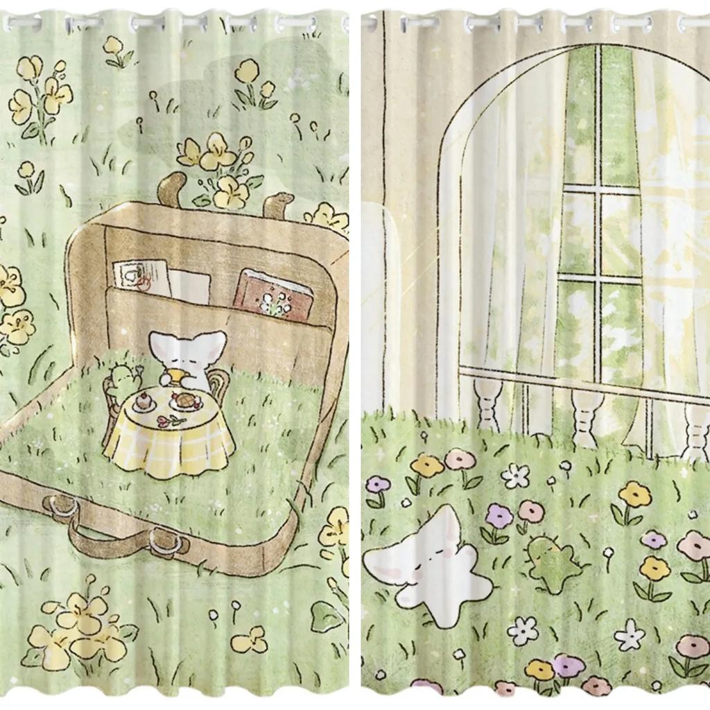 Cartoon Rabbit Cute Curtain High Shading Flowers Curtain Girls Dormitory Children's Room Bedroom Insulation Thick Blackout Drape