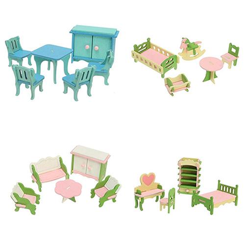 Puppenhaus-Möbel aus Holz, Miniatur-Puppenhaus, Zimmer-Set, Spielzeug, Weihnachtsgeschenk für Kinder