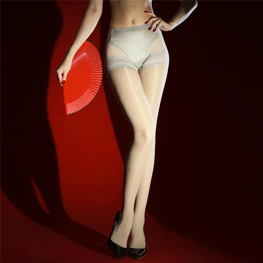 Fashion Patchwork Pantyhose Sexy Sheer See Through Oil Shiny Glossy Tights Women'S Shaping Stocking Exotic Lingerie
