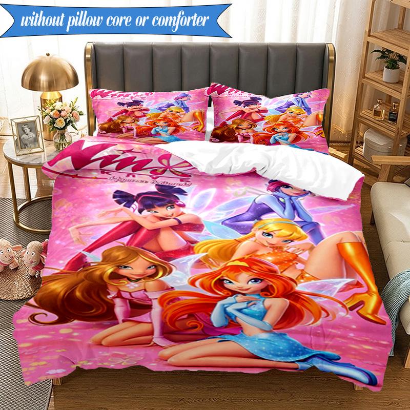 3PCS Wink Club Magical Friendship Bedding Set 2D Printing (Includes 1 Duvet Cover + 2 Pillowcases Coreless), Bedroom decor,Fan Gift