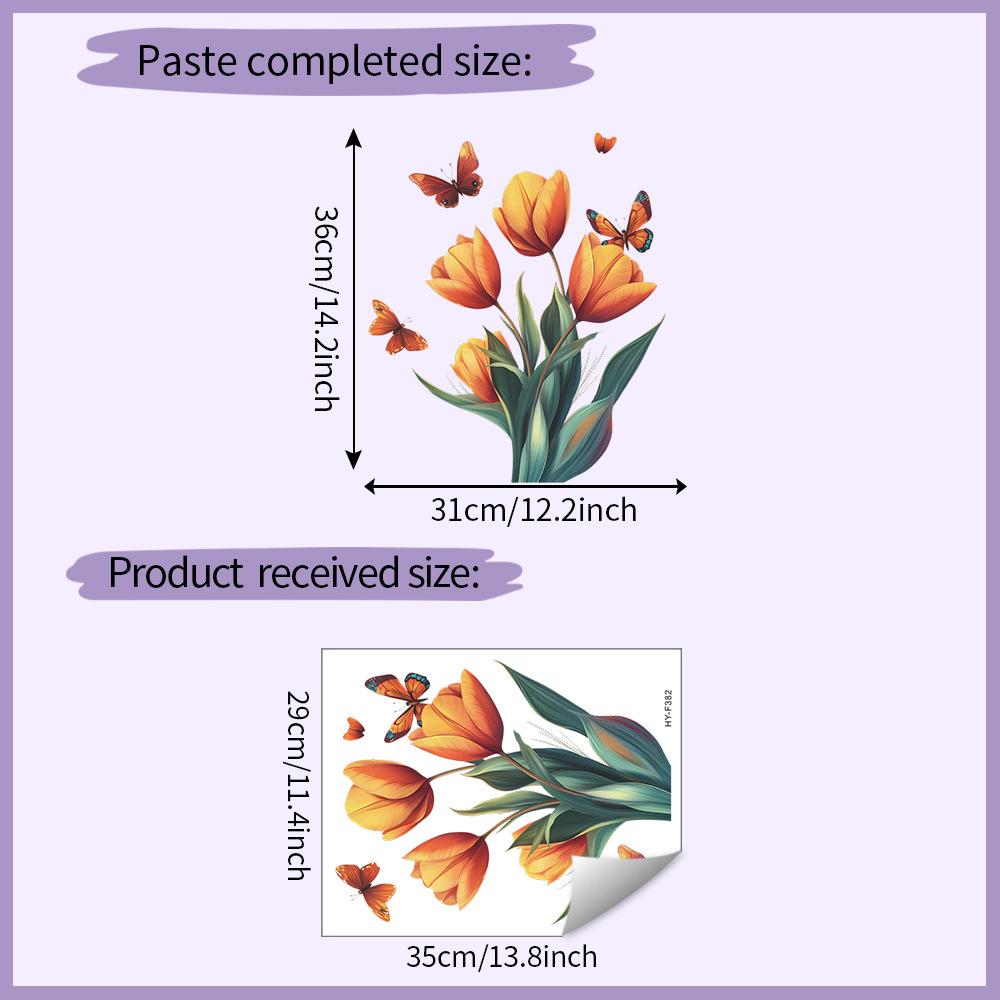 

Static Cling Butterfly Tulip Wall Sticker Self-Adhesive Removable for Bedroom Living Room Hallway Closet Dorm Home Decor Art 29x35CM разноцветный