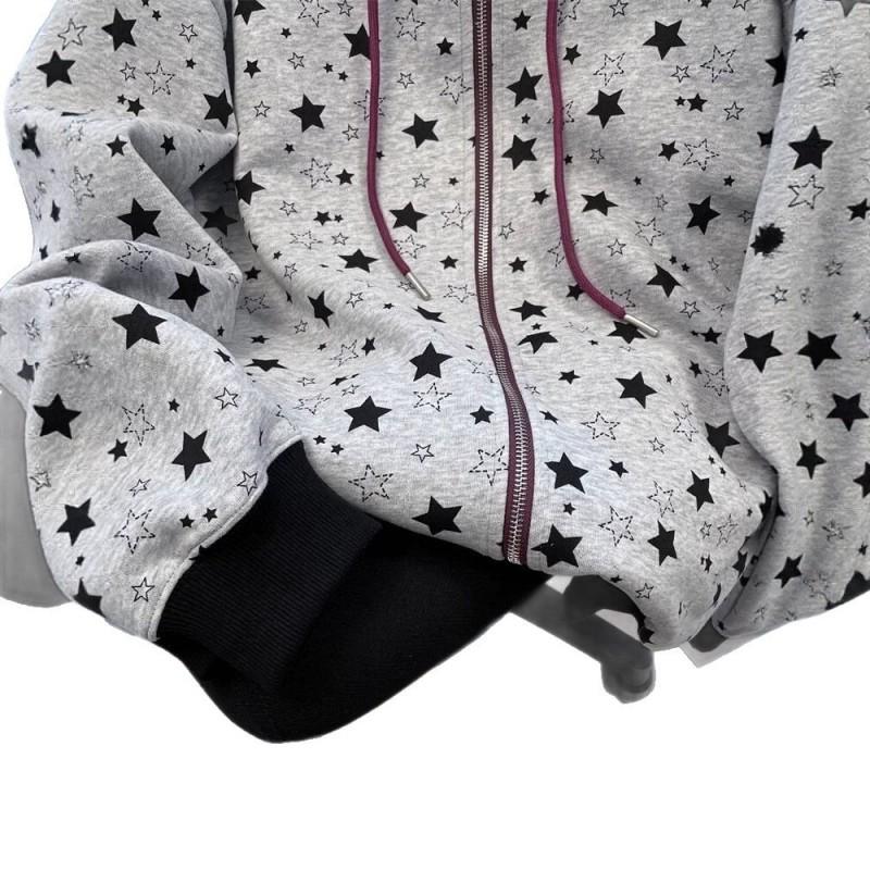 Unisex Oversized Hooded Sweatshirt With Star Print Cotton Blend Fall Winter Warm Casual Top