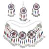 3pcs Indian Afghan Zircon Sets Necklace Earrings Hairbands for Women Boho Ethnic Coins Tassels Colorful Crystal Drop Accessory