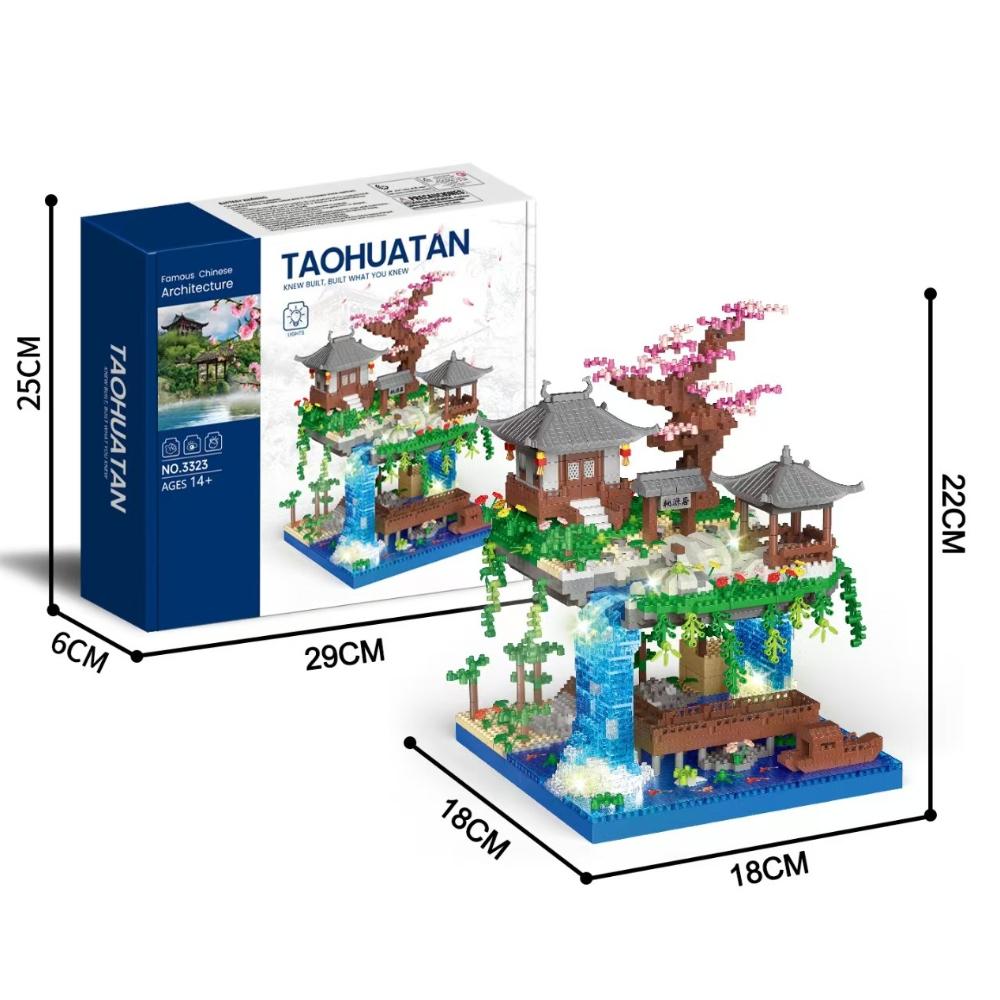 MOC Peach Blossom Pool Cherry Tree House Building Block Chinese Architecture DIY Bricks Cherry Blossom Toy for Kids Adult Gift
