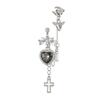 Punk Gothic Black Crystal Heart Cross Chain Ear Cuff for Men Women Hip Hop Metal Cross Ear Clip On Earrings Egirl Jewelry Gift