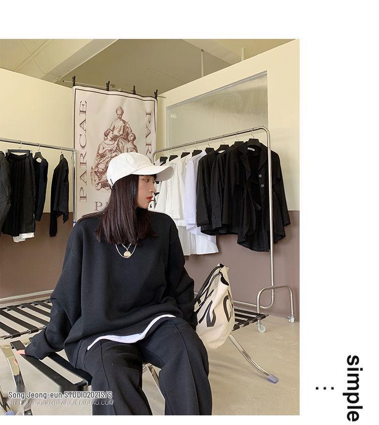 Women's 2025 Fleece-Lined Casual Sportswear Set: Autumn/Winter Fashion, Age-Reducing Loose Sweatshirt & Pants Two-Piece Set