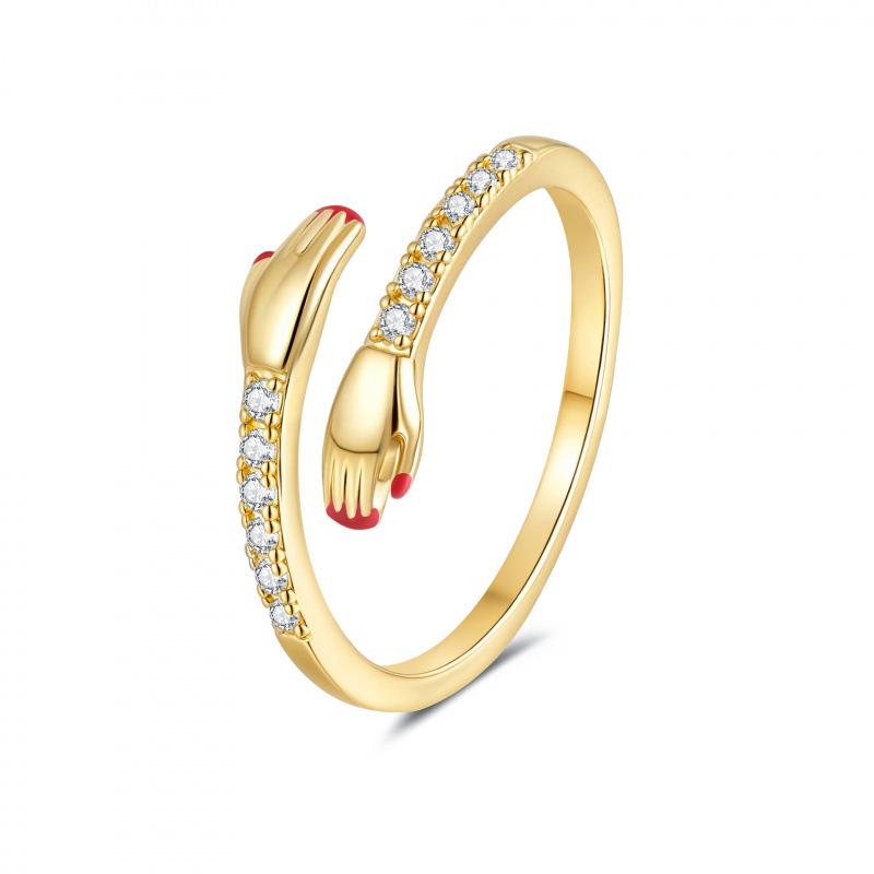 2025 Korean Style Adjustable Zircon Hug of Love Minimalist Women's Ring