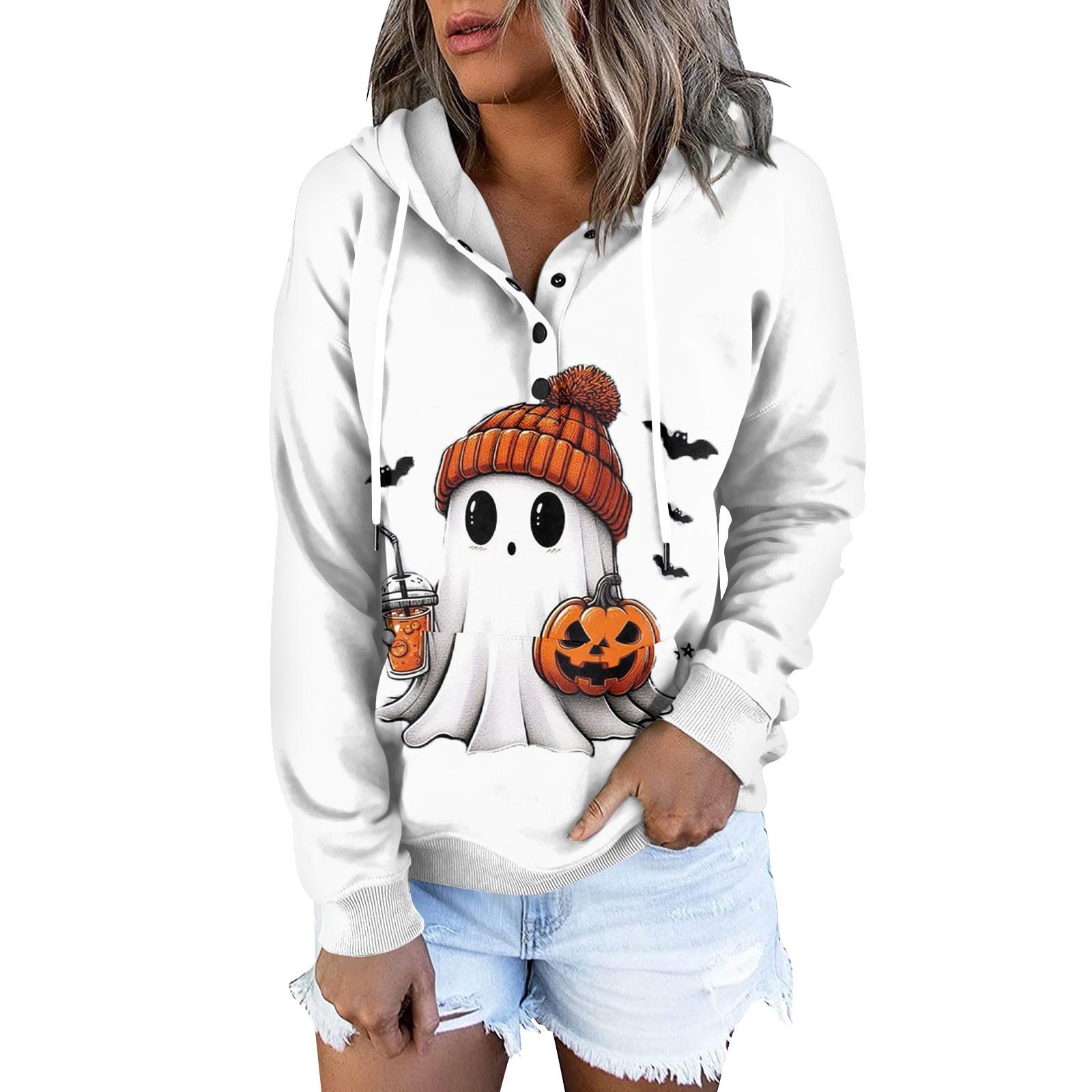 

Женская модная облегающая толстовка с капюшоном и длинным рукавом с принтом на Хэллоуин L белый