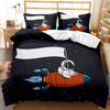 Child Cartoon Astronaut Duvet Cover Bedding Set King Size Boys Kids Galaxy Stars Out Space Soft Polyester Comforter Cover Black