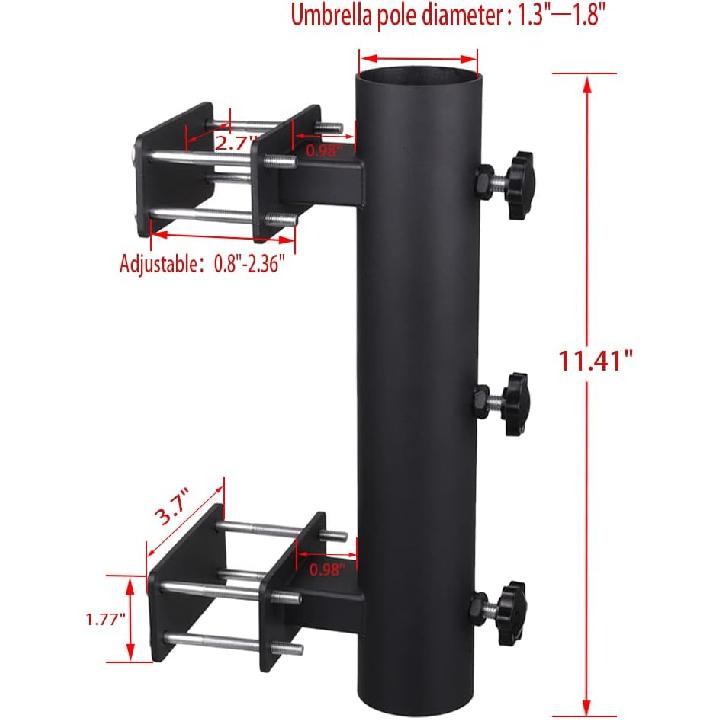 Patio Umbrella Holder Heavy-Duty Adjustable Metal Sun Umbrella Clamp Stand Patio Space and Shade Bracket for Deck Railing,Outdoor