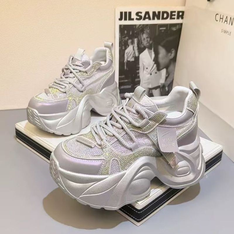 Dad's new shoes women's lightweight outsole heightened mesh breathable summer rhinestone casual shoes sports