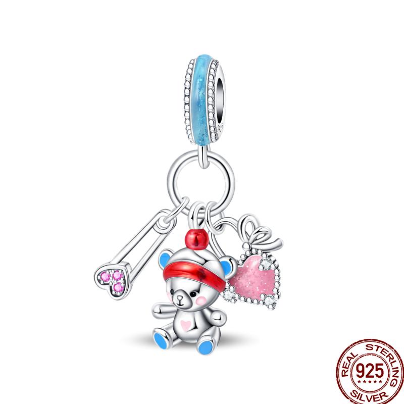 Copper Magician Circus Playing Cards Teddy Bear Charm Beads Suitable Fit Pan Original Bracelet Diy Jewelry