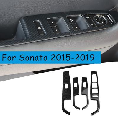 Dla Hyundai Sonata 2015- Pokrywa Panelu Przycisków Przełącznika Podnoszenia Szyb z Włókna Węglowego Listwa Ozdobna Dekoracja Wnętrza Podłokietnika Drzwi