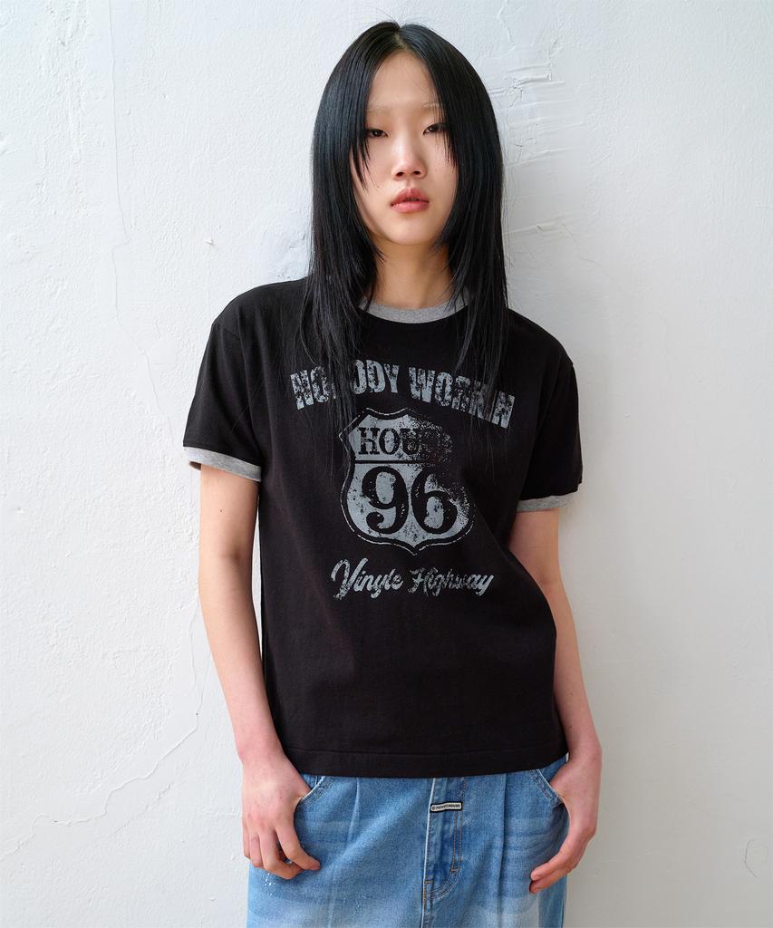 THEVINYLHOUSE Nobody Work Ringer Tee Black