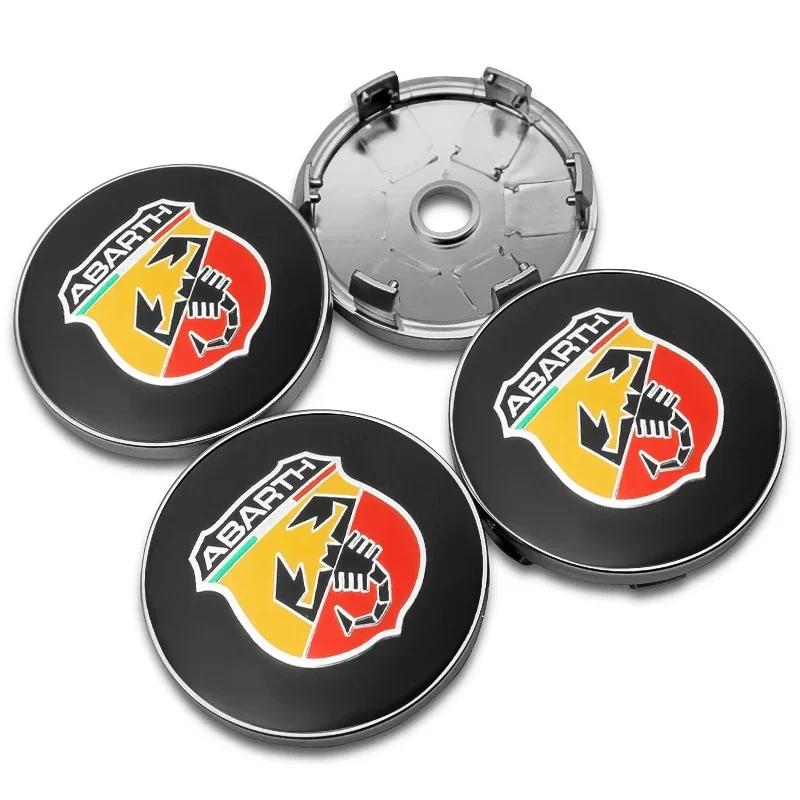 AAZD1 4Pcs 56mm+60mm For Abarth Stilo Palio Bravo Doblo Fiat 500 Punto Accessories Car Wheel Center Cap Logo Hub Cover Badge Emblem
