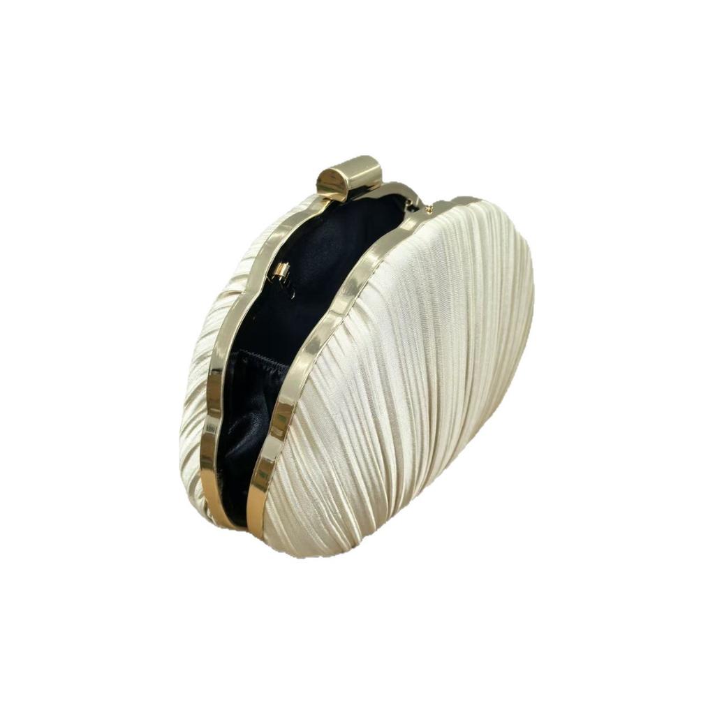Shell Design Ruched Women Evening Bags Apricot Color Glitter Satin Luxury Party Dress Clutch Bags With Shoulder Chain Messenger