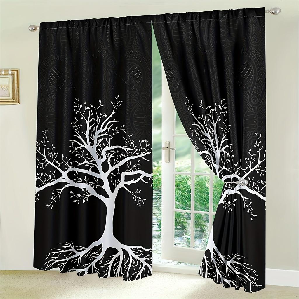 2pcs Tree Pattern Curtains Decorative Curtains 2Panels Black White Window Treatment For Bedroom Office Kitchen Living Room